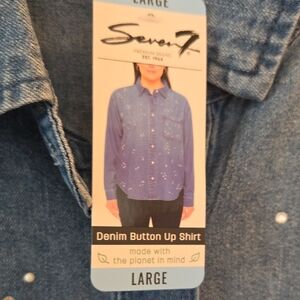 Seven7 Blue Denim Button-Up Shirt with Subtle Stud Detail
